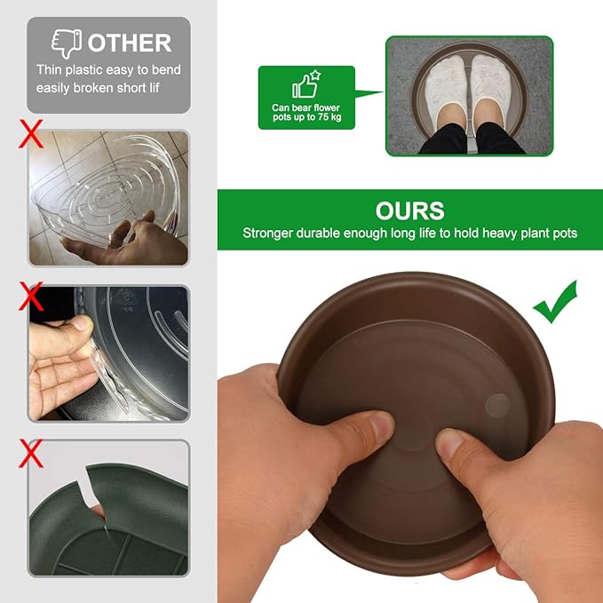 TITE Plant Saucer 16 inch,Heavy Large Planter Durable Thicker Plastic Plant Trays for Indoors and Outdoor,Plant Saucer Drip Trays,Brown (16 inch,Brown) Pack of 3