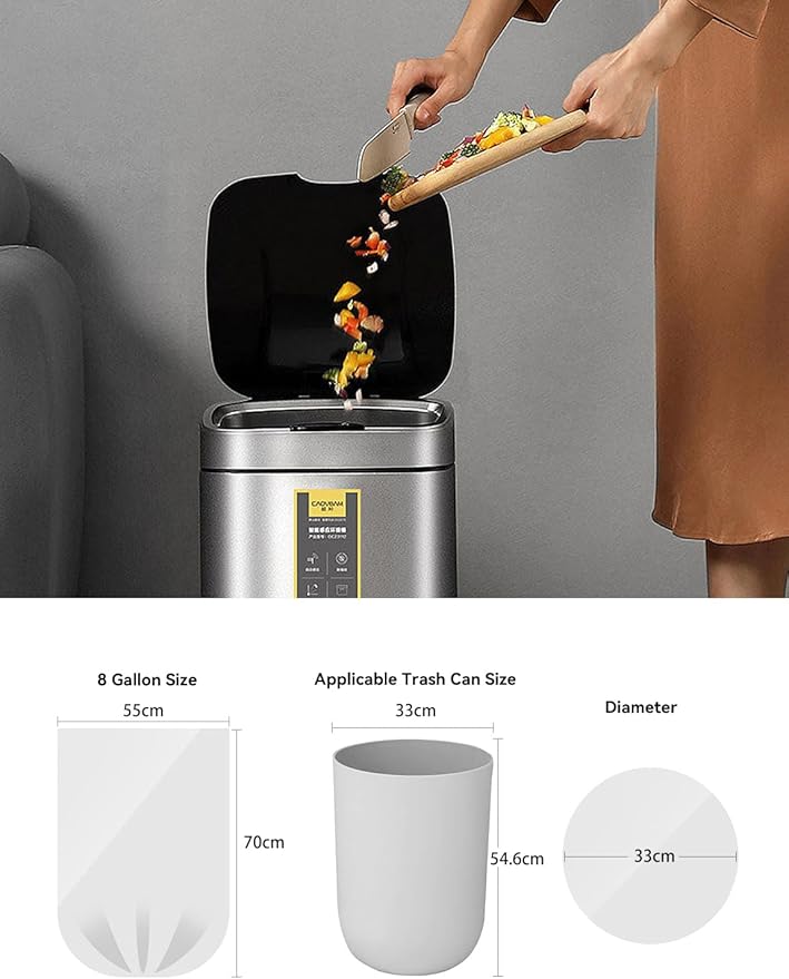 Trash Bags 8 Gallon, Medium Garbage Bags, No Flaps/Ties, 55cm*70cm, 9.35g/pcs, Pack of 36 Count, Unscented, Black