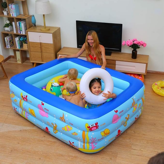 Inflatable Swimming Pool for Kids and Adults, 83" x 57" x 25" Kiddie Pool with Inflatable Soft Floor, Ocean World Family Blow Up Pool for Birth, Backyard, Garden, Party