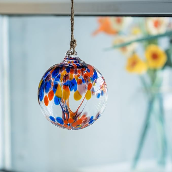 4” Tree of Life Witch Balls, Gazing Balls Hanging Friendship Balls, Hand-Blown Glass Christmas Ornament for Window Outdoor Home Decor, Garden Decoration, Gifts for Women (Muticolor)
