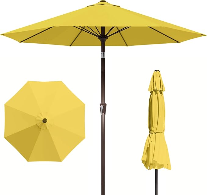 PatioKingdom Auto-Tilt 9FT Patio Umbrella Outdoor with 8 Sturdy Fiberglass Ribs,Market Table Umbrella for Pool,Backyard,Deck and Garden