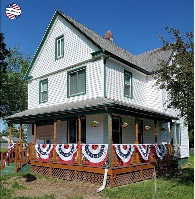 American Pleated Fan Flag Bunting. 100% Made in America by Old Glory Bunting. 3 x 6 ft Stars & Sewn Stripes USA Indoor/Outdoor Cotton Bunting Banner. Perfect for July 4th and America 250 events.