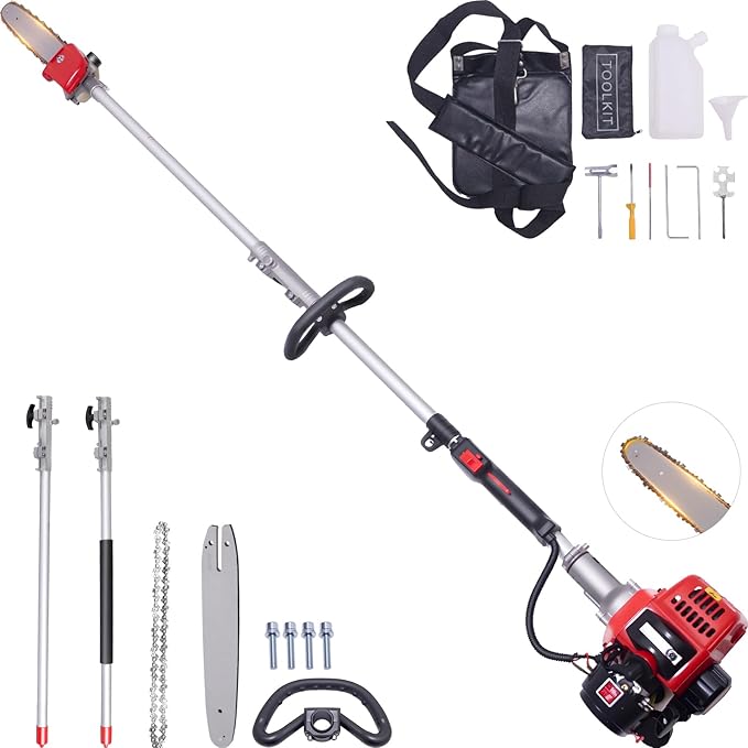 48CC Gas Powered Pole Saw 16FT Lightweight with Auto Lubrication, Safety Lock, and Quick Stop for Easy Tree Trimming (GZJ-005)
