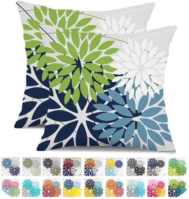 DFXSZ Outdoor Throw Pillow Covers 22x22 Inch Set of 2 Waterproof Spring Summer Geometric Elegant Blue Green Outdoor Pillow Covers for Patio Funiture Garden Couch 158Y22