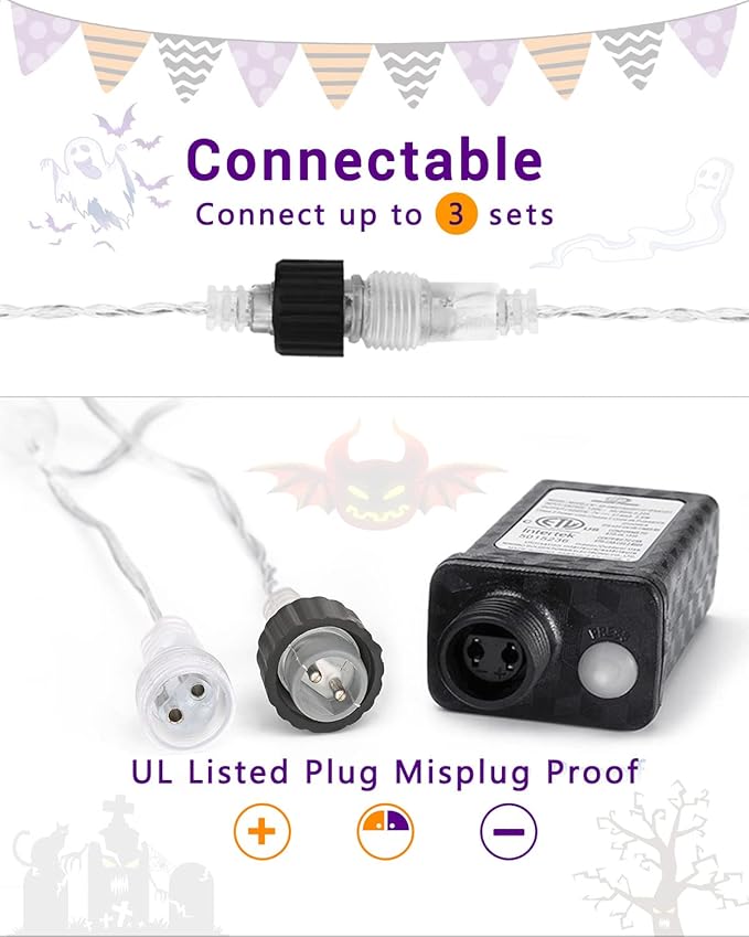 Halloween Lights Outdoor 10 Tubes 240 LED Raindrop Meteor Shower Icicle Light with Timer Function Cascading Falling Rain Lights for Halloween Orange Purple