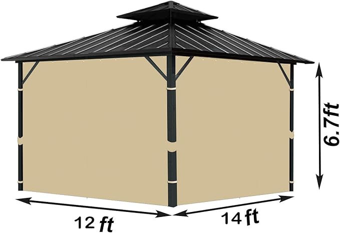 Gazebo Universal Replacement Privacy Curtain, 12'X14' Gazebo Curtains Outdoor Waterproof, 4-Panels Sidewall with Zipper for Patio, Garden and Backyard (Only Curtains, 12'X14', Khaki)