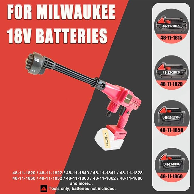 Cordless Pressure Washer for Milwaukee 18V Battery, 750 PSI Handheld Car Pressure Washer with 6 in1 Nozzle for Car Cleaning (Tool Only Battery Not Included)