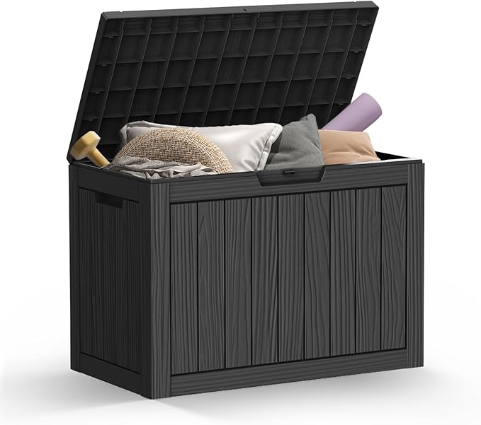 Mars Villa Deck Box, 45 Gallon Resin Indoor and Outdoor Storage Box Waterproof for Patio Furniture Cushions, Pool Supplies, Gardening Tools, Weatherproof and UV Resistant