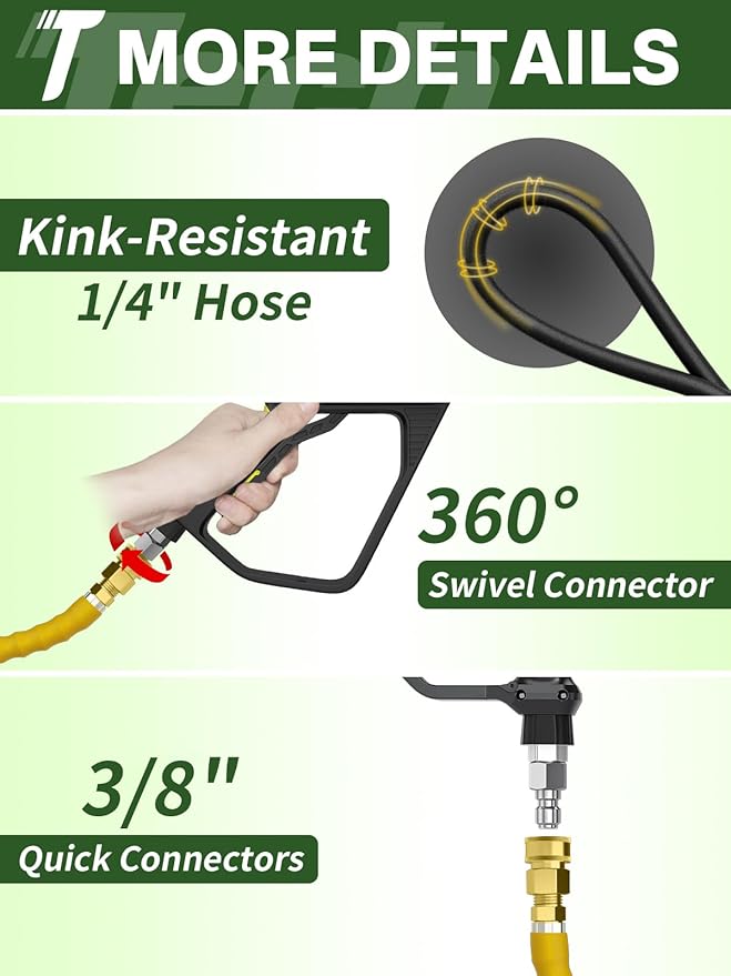 4200PSI Pressure Washer Hose 200FT with 3/8" Swivel Quick Connect for Cold/Hot Water, Kink Resistant Steel Wire Braided, Wear Resistant Power Washer Hose with 2 M22 14mm Adapter Set