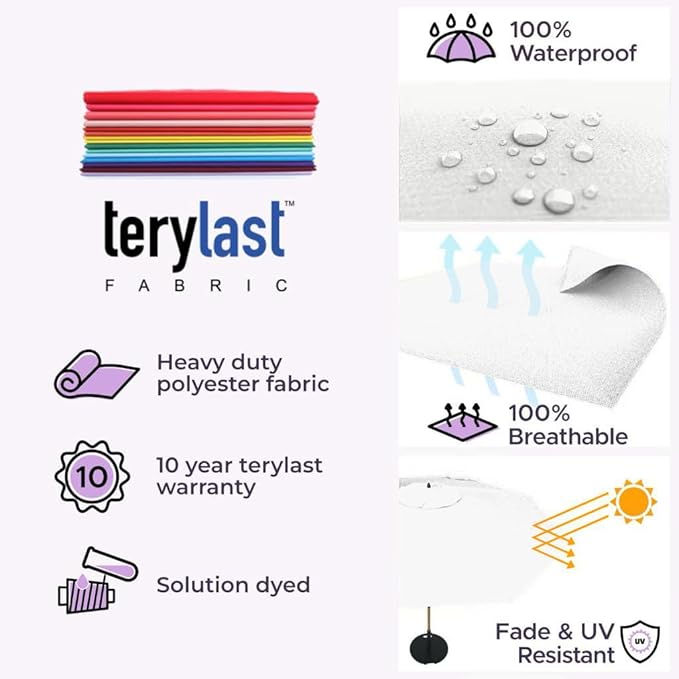 Midtown Umbrellas The Wooden 8 Feet Patio Umbrella With Terylast Ivory (White) Polyester Fabric - Aluminum Frame Market Umbrella For Backyard, Deck, Garden, Pool - Wooden Pole