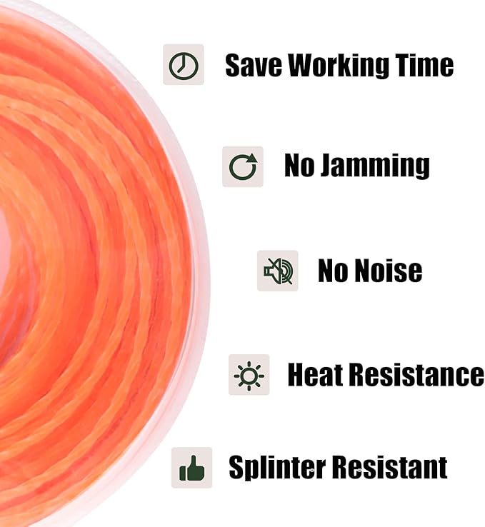 WOTIAN 080 Square Twisted Trimmer line 0.080-Inches Weed Eater String 98-Foot Square Twist Weed Wacker String of Nylon Compatible with Stihl Echo Universal Grass Cordless Electric Trimmer,Orange