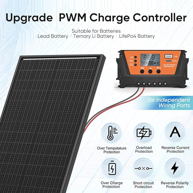 100 Watt Solar Panel Kit 100 Watt 12 Volt Monocrystalline Solar Panels 10A Solar Charge Controller, Solar Cables, Z-Mounting Bracket for RV Rooftop Marine Boat Trailer Camping Off-Grid Application