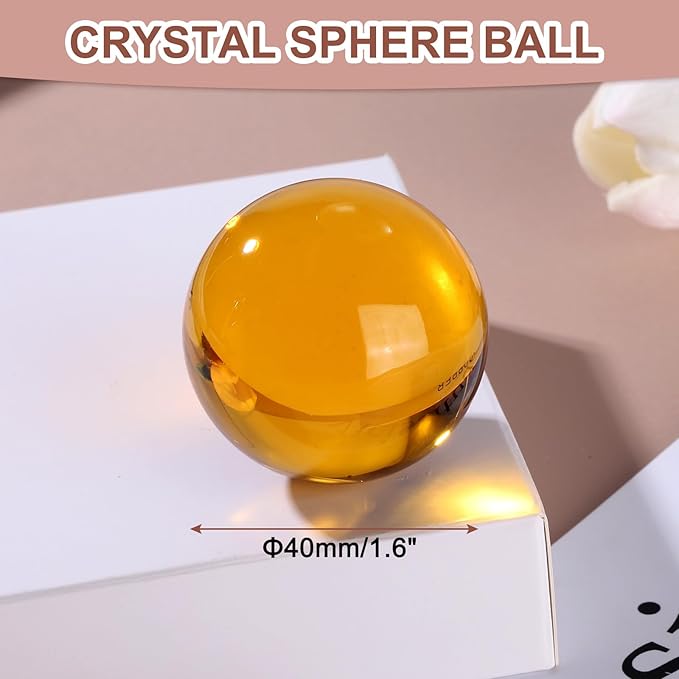 uxcell 40mm/1.6" Crystal Sphere Ball Glass Solid Decorative Sphere Crystal Ball Prop Ornament for Feng Shui Divination Fortune Telling Tabletop Fountain Decoration, Amber