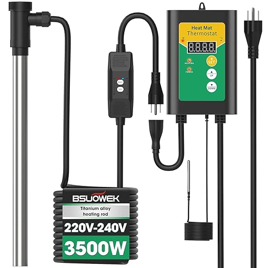 3500W 240V Titanium Fully Submersible Portable Electric Immersion Large Pool Water Heater Waterproof Hot Tub Heater with LCD Thermostat & GFCI Plug, for Swimming Pool, Bathtub, Baptistry, Bucket (GY)
