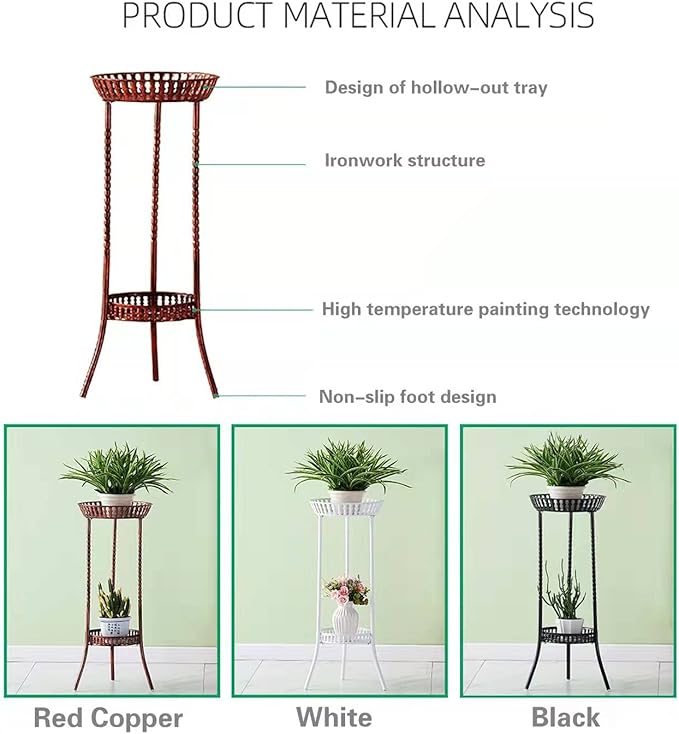 YANMENG Metal Iron High Plant Stand Indoor Outdoor, Sturdy Planter Stand, Corner Display Shelf, Weight Capacity 50 lbs（32in, Red Bronze