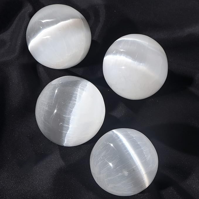 JIC Gem 3.5-4 Inch(90-100mm) Selenite Crystal Sphere with Wooden Stand Healing Crystal Ball for Meditation, Home Decoration