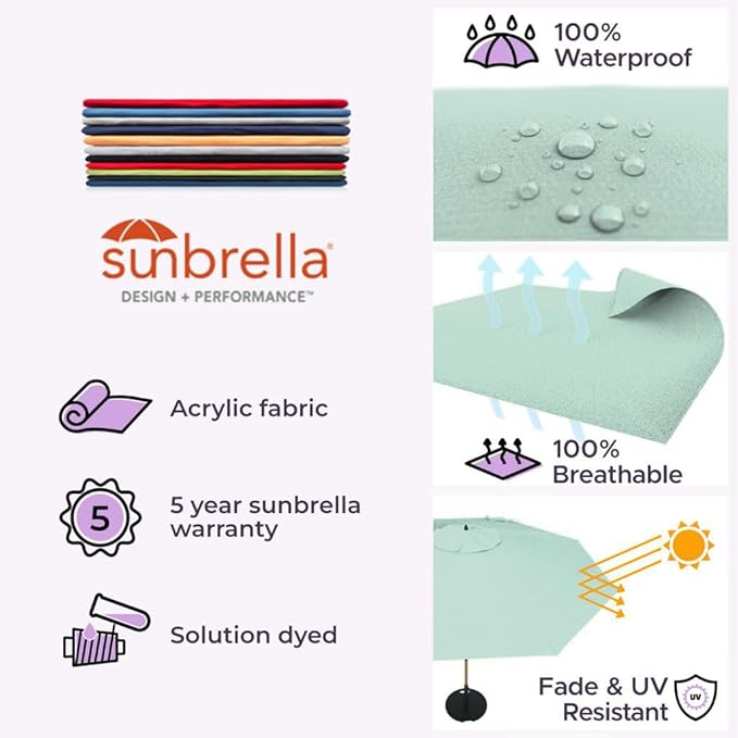 Midtown Umbrellas The Wooden 8 Feet Patio Umbrella With Sunbrella Canvas Glacier Acrylic Fabric - Aluminum Frame Market Umbrella For Backyard, Deck, Garden, Pool - Wooden Pole