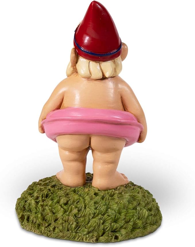 8.5” Flamingo Pool Float Garden Gnome – Funny Lawn Statue for Poolside & Outdoor Decor – Durable Resin Yard Ornament – Unique Gift for Summer Fun & Quirky Decorations