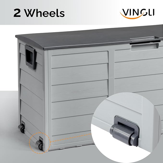 VINGLI 75 Gallon Outdoor Storage Box, Lockable Plastic Storage Containers with Lid, Patio Deck Box Furniture for Garden, Pool, Balcony, Yard (Black)