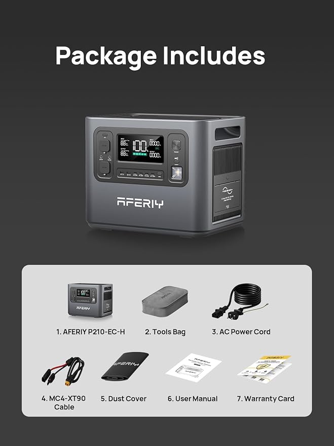 AFERIY P210 2400W Portable Power Station,2048Wh LiFePO4 UPS Battery Generator with 1100W AC Charging & 500W Solar Charging,for Home Backup,Power Outages, Camping【Pure Sine Wave AC Input & Output Only】