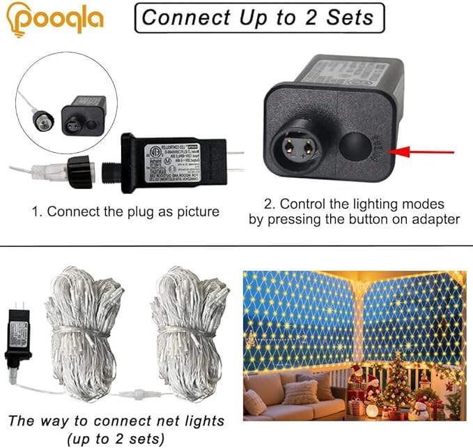 Christmas Net Lights, 610 LED Large Outdoor Net Mesh Lights 34.5X 5ft, 8 Modes Waterproof Twinkle String Lights Connectable for Bushes Halloween Yard Decor, Warm White