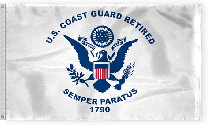 AGAS Coast Guard Retired Flag 3x5 Ft - Printed 200 Denier Nylon - Double Stitched Edges Canvas Header Brass Grommets - Indoor/Outdoor Coast Guard Retired Flag 3' x 5'
