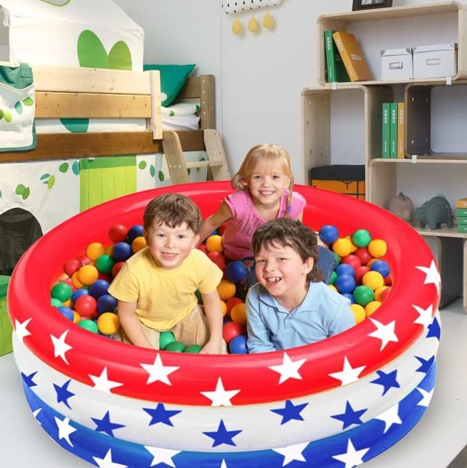 47.5" X 12" Inflatable Kiddie Pool, 2PACK American Flag Swimming Pool, 3 Ring Summer Swimming Pools for Toddler Kids Outdoor Garden Backyard Water Party, Age 3+
