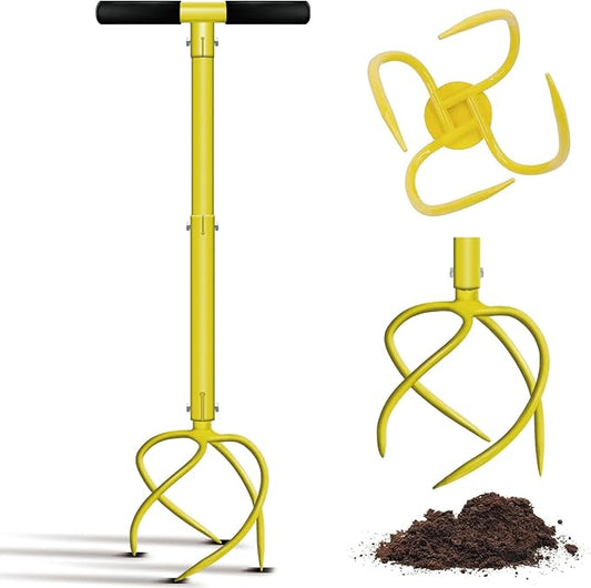 Manual Twist Tiller, Height Adjustable Hand Tiller, Heavy Duty Garden Claw Cultivator with Long Handle - Soil Ripper,Lawn Aerator,Soli Lossener,Areator Loosen,Rototiller,Weeder for Flower Box…