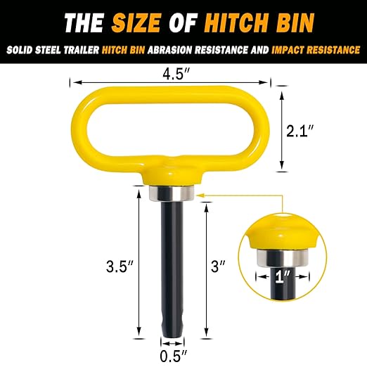 Magnetic Hitch Pin, Lawn Mower Trailer Hitch Pins 1/2 Inch - Strong Heavy Duty Magnet Trailer Gate Pin for Mowers, Lawn Tractors, Towing Cargo, ATV - Simple One Handed Hook On & Off（Yellow）