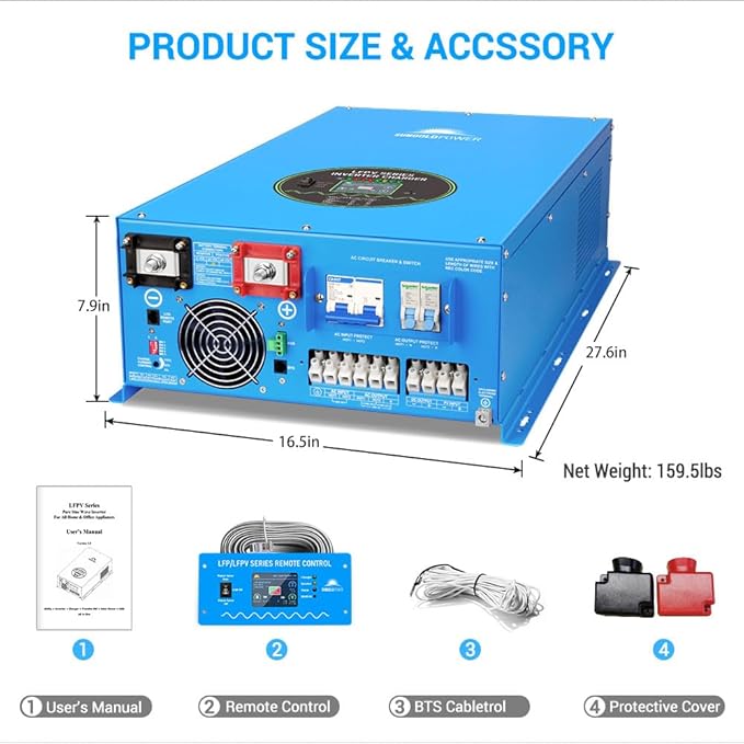 SUNGOLDPOWER 12000W 48V Inverter Charger, Input 240V AC,Output 120/240V Split Phase Pure Sine Wave, Peak Power 36000W for 20s, Low Frequency, Heavy Duty Inverter for Off Grid System(MPPT Excluded)