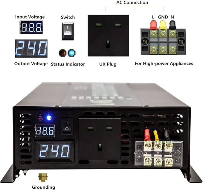 WZRELB 5000W 24V 120V High Frequency LED Display Off Grid DC to AC Converter Power Supply True Pure Sine Wave Solar Power Inverter(Black)