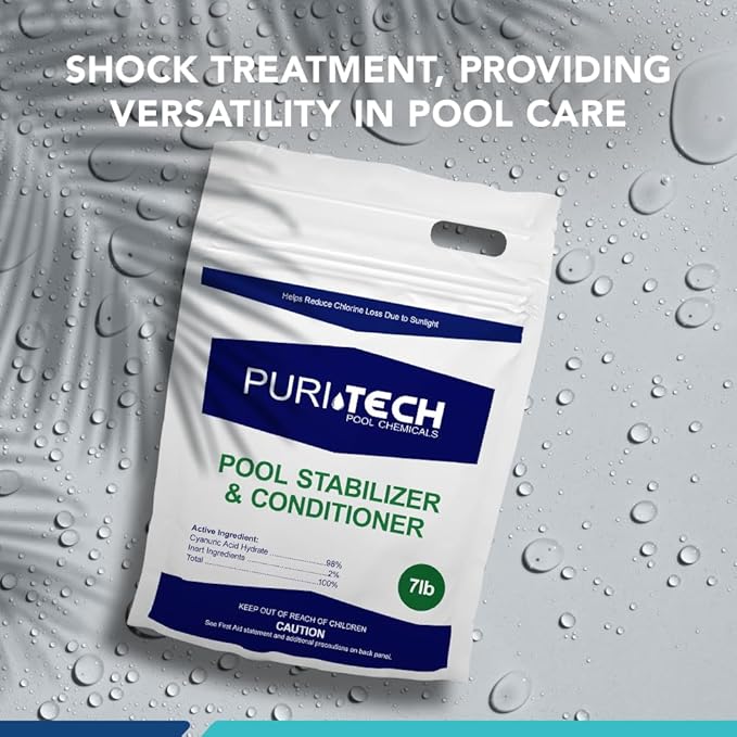 Puri Tech Pool Stabilizer and Conditioner Chlorine Tablet 7 lbs - Chlorine Stabilizer - 100% Cyanuric Acid - Enhance Chlorine Efficiency and Extend Pool Life