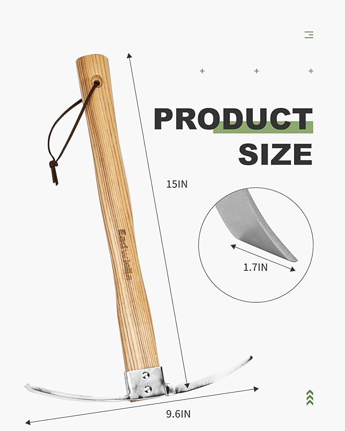 Pick Axe Mattock Small Pickaxe Garden Tool Cutter Mattock Planting Hoe 15 inch 0.9 lb for Digging Loosening Trenching Tilling Leveling Cutting Gardening Hand Cultivator Weeding Hoe with Short Wood