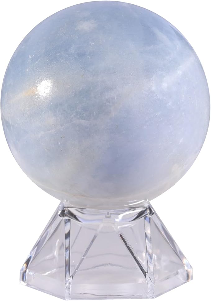 Natural Blue Celestite Crystal Ball with Acrylic Display Base, 50-60mm Polished Stone Feng Shui Crystal Sphere Meditation Decoration for Home & Office