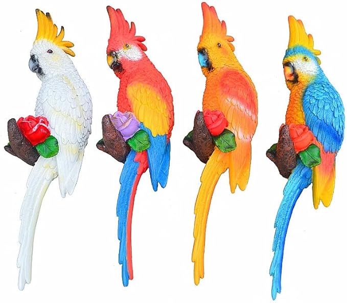 Statue Bird,Garden Decorations Bird Figurine,Resin Bird,Bird Statue Real Parrot Figurine,Flapping Macaw Bird Tropical Decor Wall Sculpture, Polyresin, Orange Color