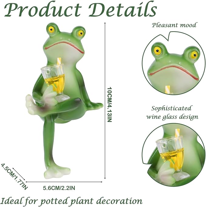 LAIDANLA Miniature Frog Figurines Funny Frog Garden Decor Outdoor Statue Plant Decorations for Garden Lawn Yard Ornament (Drinking Juice)