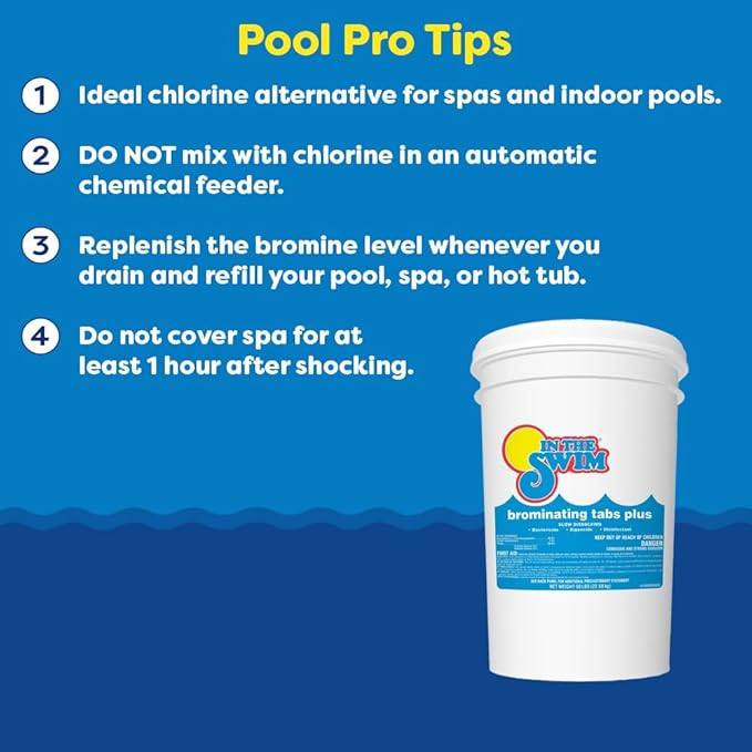 In The Swim 1 Inch Bromine Plus Tablet Sanitizer for Spas, Hot Tubs, or Swimming Pools - Pre-Stabilized, Low Odor, Chlorine Alternative - 50 Pounds