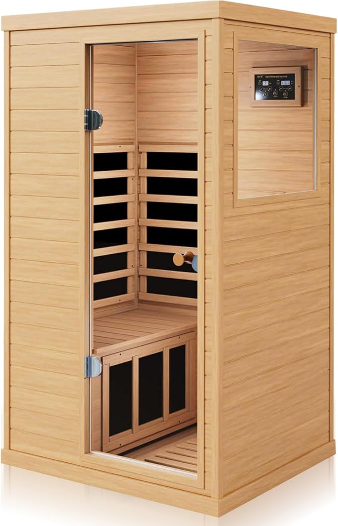 Saunas 909Mini Far Infrared Sauna, Indoor Dry Sauna (Hemlock Wood, 1 Person Mini Size Right Door)
