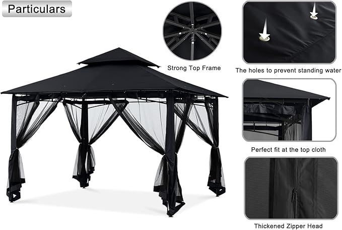 MASTERCANOPY Outdoor Garden Gazebo for Patios with Stable Steel Frame and Netting Walls (9x9,Black)
