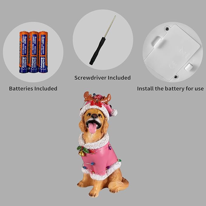 Christmas Outdoor Decoration Dog Statue, LED Light Cute Golden Retriever Dog Sculpture with Pink Santa Outfit & Lights for Garden and Yard, Indoor Holiday Décor Gift for mom and dad