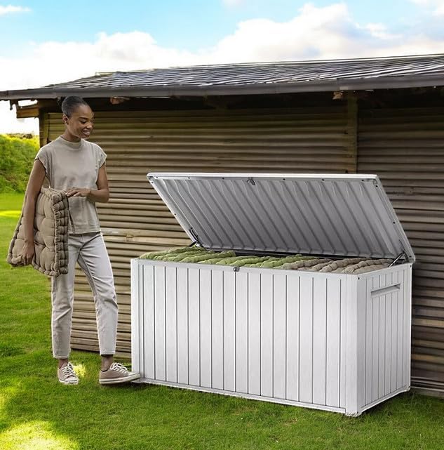 Outdoor Storage Deck Box, 170 Capacity, 27.7L x 57W x 29H inches (White)