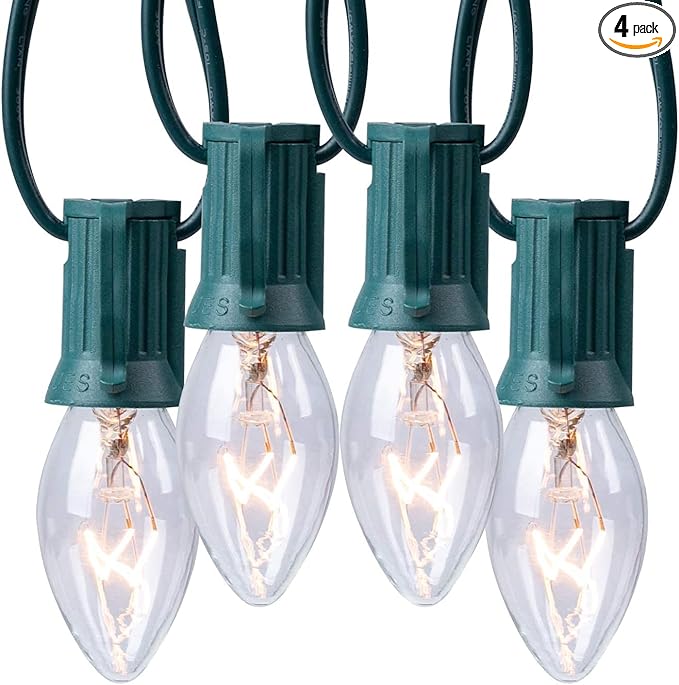 Minetom C9 Clear Christmas String Lights, 50FT 50 Bulbs Bright & Warm Outdoor Christmas Lights, Long Life C9 String Lights for Tree Patio Gazebo Wreath, Green Wire