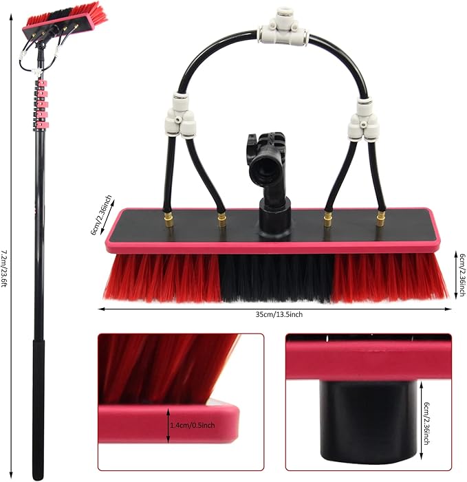 24ft Water Fed Pole Kit,Window Cleaning Poles,Water Fed Cleaning Brush,Aluminum Outdoor Window Cleaner,Extendable Telescopic Pole Water Fed Brush Spray Washer for Window Glass/Solar Panel