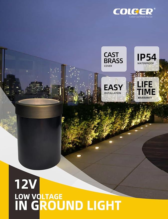 COLOER In-Ground Well Lights Large Size, LED Outdoor Low Voltage Pathway Lights, IP65 Waterproof Landscape Lighting,12-24 Volt 6W 2700K Warm White Ground Stake, 1-Pack with Bulb(302B)