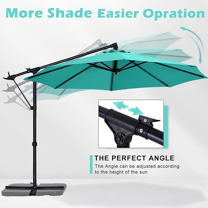 ABCCANOPY 10FT Cantilever Umbrella Offset Hanging Patio Umbrella with Base Stand Rotate and Tilt(Turquoise)