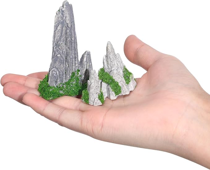 8pcs Miniature Bonsai Rockery Decor, Resin Fake Mountain Figurines, Garden Terrarium Accessories for Desktop and Micro Landscape