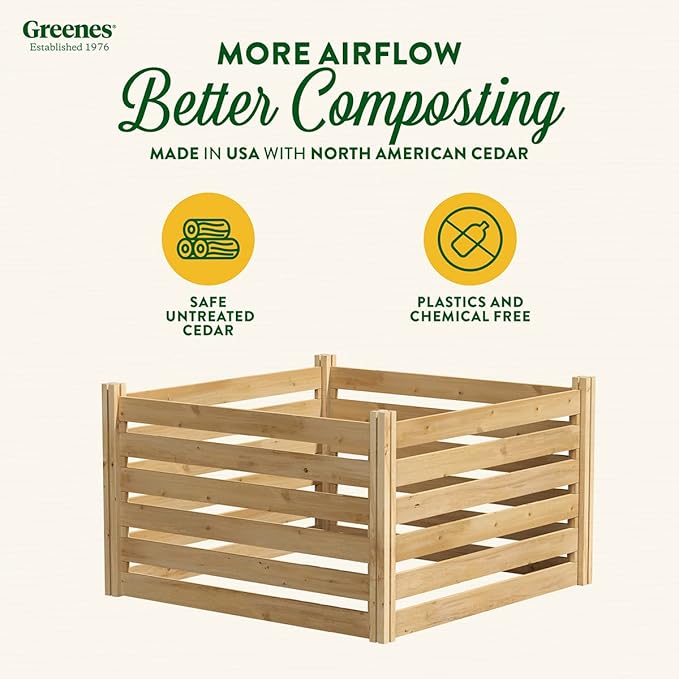 Greenes Fence Cedar Wood Composter, 48" L x 48" W x 31" H / 309.17 gallons - Made in USA with North American Cedar