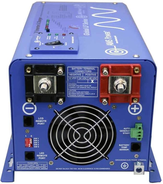 AIMS Power 4000 Watt 48 VDC Pure Sine Inverter Charger 120 & 240VAC Split Phase Output 40A Charger 30A Transfer Switch PICOGLF40W48V240VS
