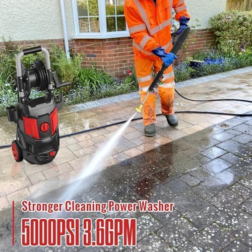 Pressure Washer, 5000PSI Max Power Washer with 500ML Foam Cannon, High Pressure Cleaning Machine with 4 Connect Nozzles for Cars Patio Driveways Home Cleaning