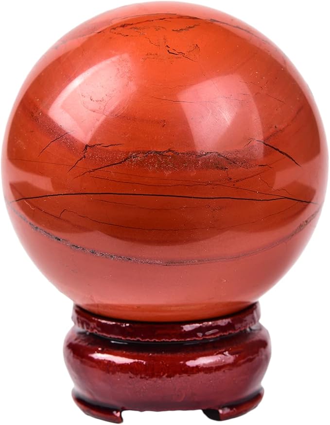 JIC Gem Natural Red Jasper Healing Crystal Ball Divination Gemstone Sphere Red Crystal Feng Shui Reiki Aura Home Desk Decor (60-70mm)